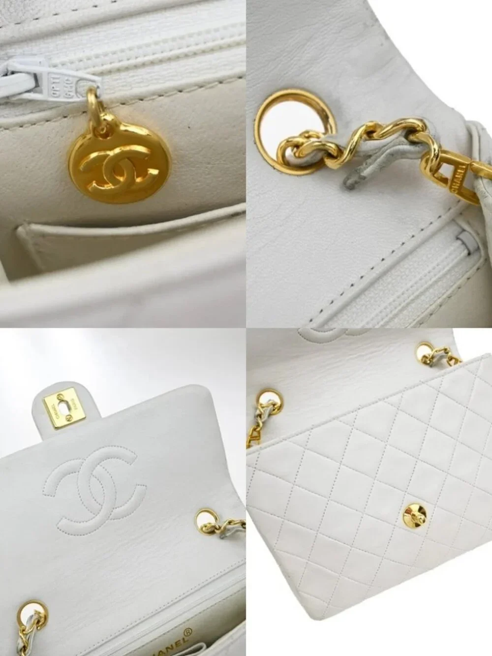 CHANEL CC Mini Matelasse Chain Shoulder Bag Leather White GHW Vintage